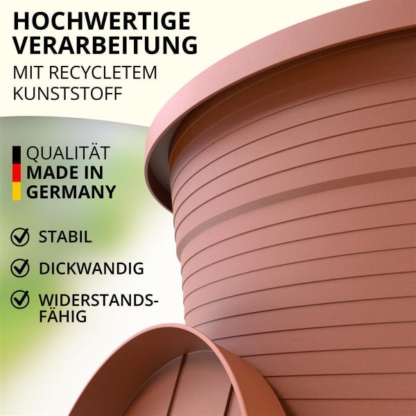 Plastard Blumentopf  3er Set 46 x 36 cm Terrakotta mit Untersetzer  Pflanzkübel Pflanztopf Übertopf
