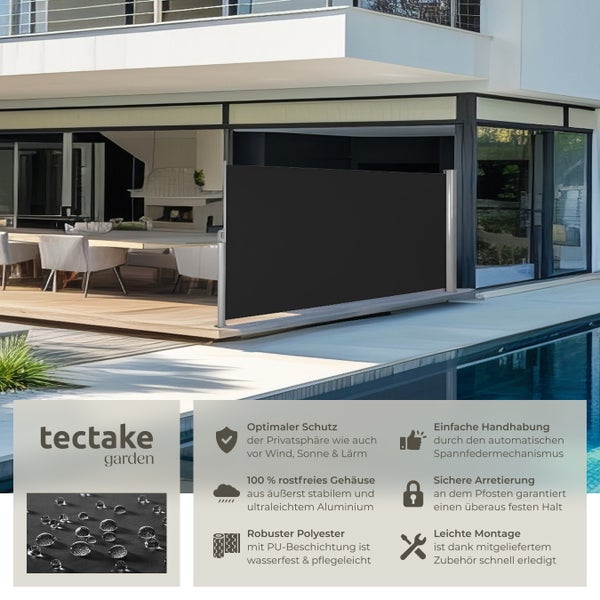 Seitenmarkise tectake  160 x 300 cm aus Aluminium schwarz