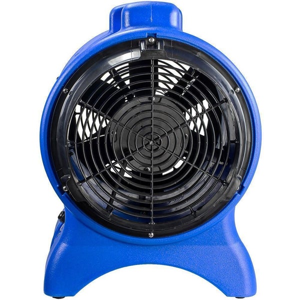 Blauer Ventilator mit Schutzgitter