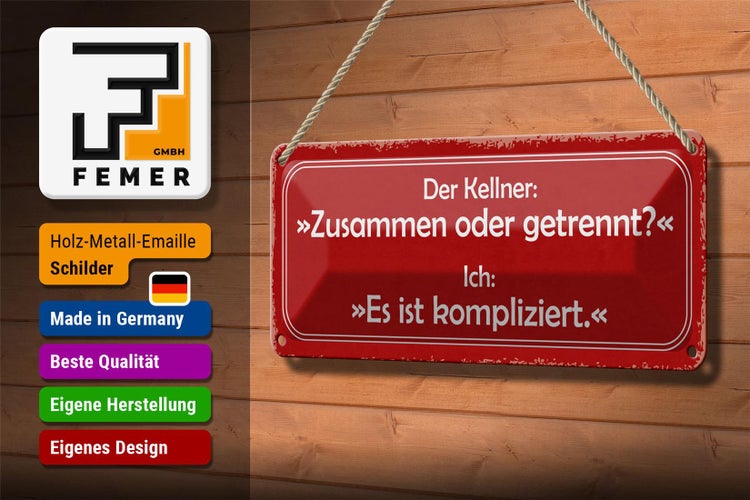 Blechschild Spruch 27x10cm Kellner zusammen oder getrennt Dekoration