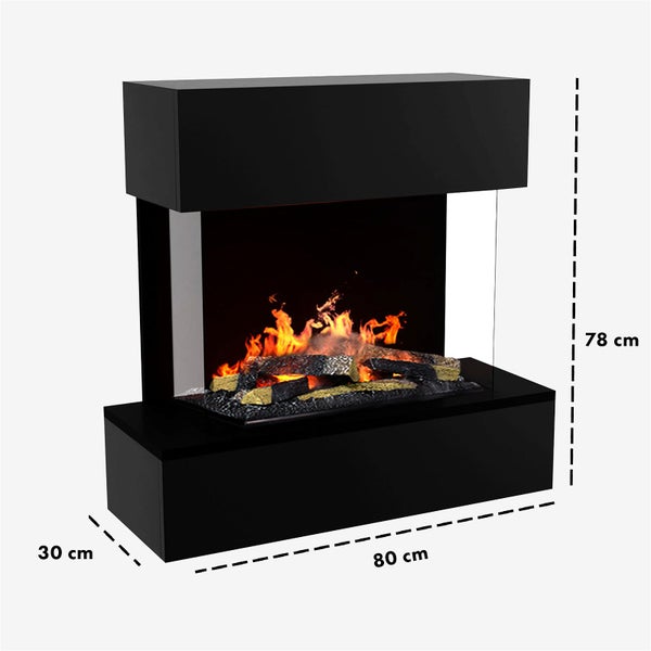 GLOW FIRE Elektrokamin 'Hölderlin Sims'| Wasserdampf Kamin mit OMC 600 inkl. Holz in schwarz als Wandkamin| HxBxT: 88x80x30 cm