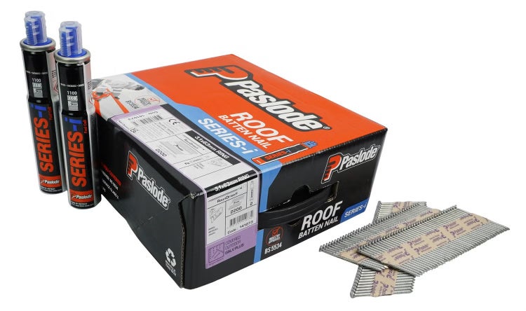 Paslode Dachlattennägel Series-i 3,1x63mm mit zwei Gaskartuschen in der Verpackung