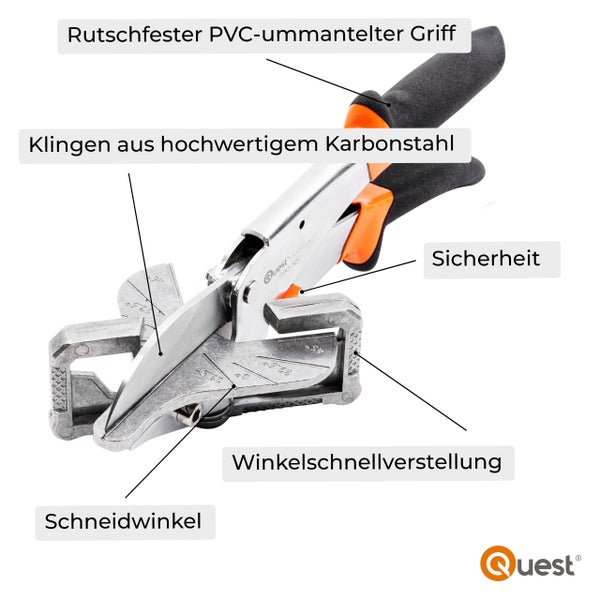 Quest Gehrungsschere mit Karbonstahlklingen und rutschfestem Griff