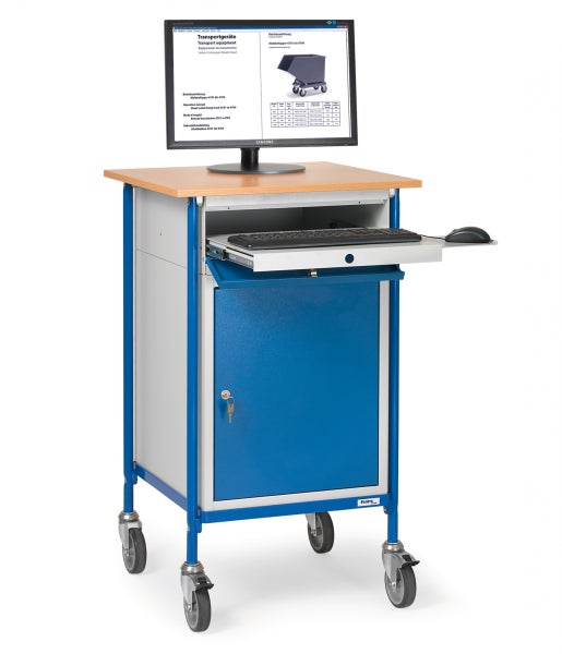 Werkstattwagen mit Monitor, Tastatur und abschließbarer Tür