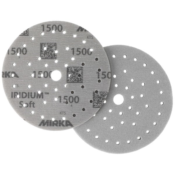 Mirka Iridium Soft Schleifscheiben Ø 150 mm / Korn P1500 / Klett Multifit / 20 Stück / schaumbasiertes Schleifmittel für präzises Trockenschleifen, Klarlackschliff, Finish