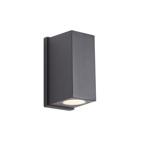 Moderne schwarze Außenwandleuchte in rechteckiger Form mit nach unten gerichtetem Licht.