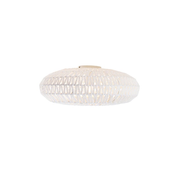 Weiße ovale Deckenleuchte aus geflochtenem Seil.