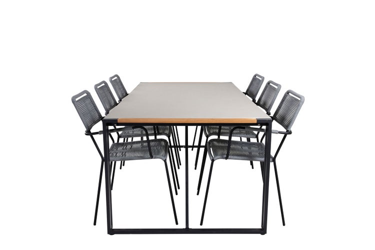 Texas Gartenset Tisch 100x200cm und 6 Stühle ArmlehneG  Lindos schwarz, natur, grau.