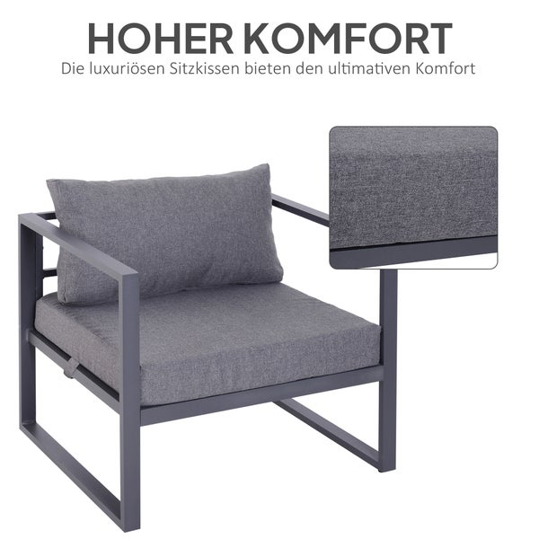 Outsunny 6-tlg. Gartenset Gartengarnitur Gartensofaset Sitzgruppe Gartenmöbel Aluminium + Polyester + Hartglas Grau mit Kissen für 4–5 Personen