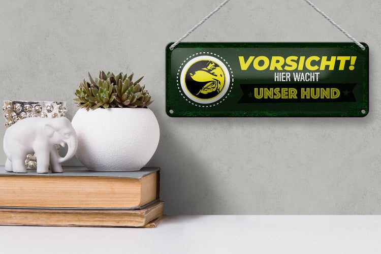Blechschild Spruch Vorsicht hier wacht unser Hund 27x10cm