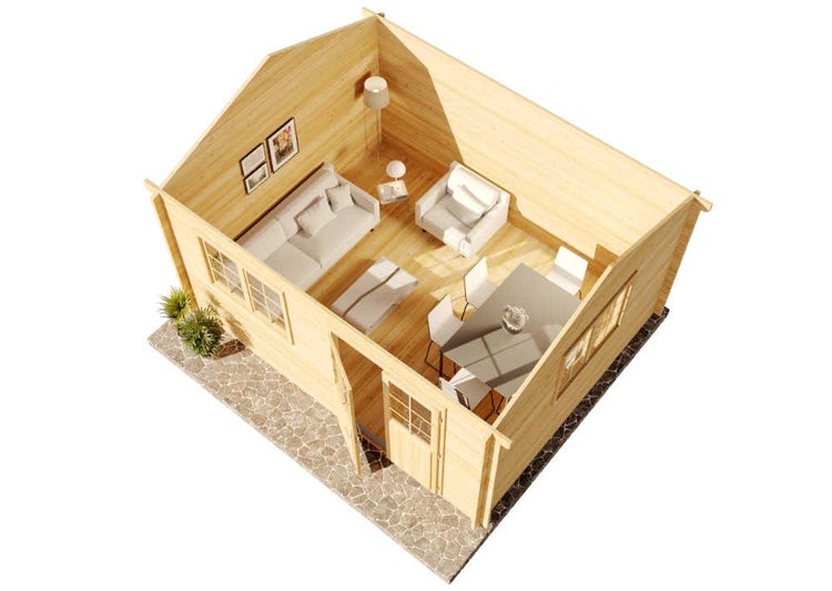 Alpholz Gartenhaus Collin ISO Premium Gartenhaus aus Holz in natur, Holzhaus mit 44 mm Wandstärke, Blockbohlenhaus mit Montagematerial imprägniert 4,8x3,9m