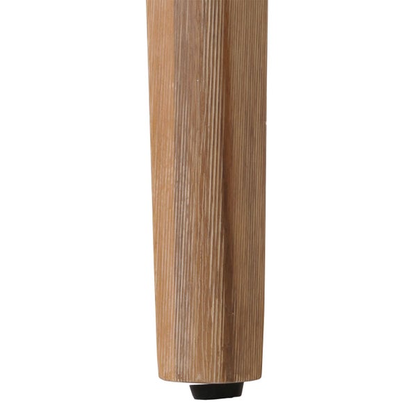 Möbelbein aus Holz, konisch geformt mit Bodengleiter am Fuß.