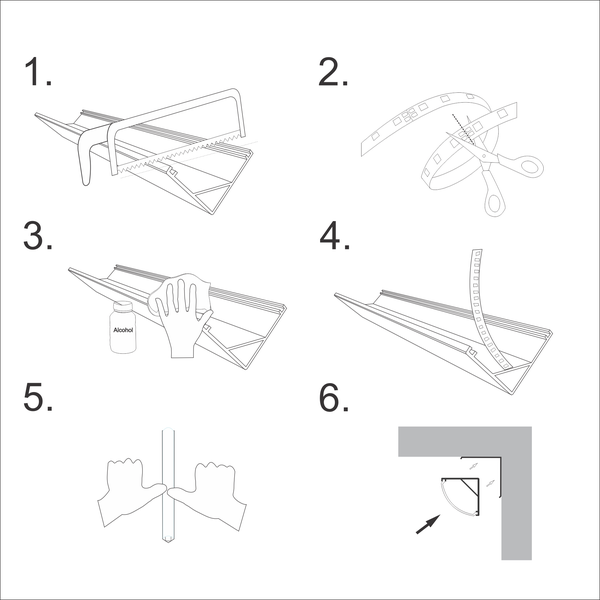 TIVENDIS Led Alu Profil 2 m ER10 Komplett Set für Strip / Streifen bis 10 mm breit | Abdeckung transparent klar, Endkappen, Befestigungclips | L-Form Winkel Ecke Winkelprofil Eckprofil eloxiert