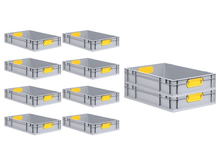 PROREGAL Spar Set 10x Eurobox Nextgen Color HxBxT 12 x 40 x 60 cm 23 Liter Griffe Gelb Geschlossen Glatter Boden Eurobehälter Transportbox