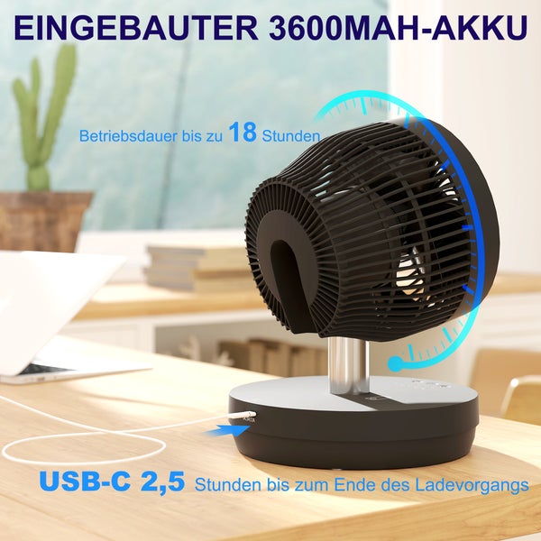 HOMCOM Standventilator USB Wiederaufladbarer Ventilator mit Fernbedienung einstellbarer Neigung Oszillation 10 Geschwindigkeitsstufen Timer Höhenverstellbar Teleskopventilator für Büro Camping