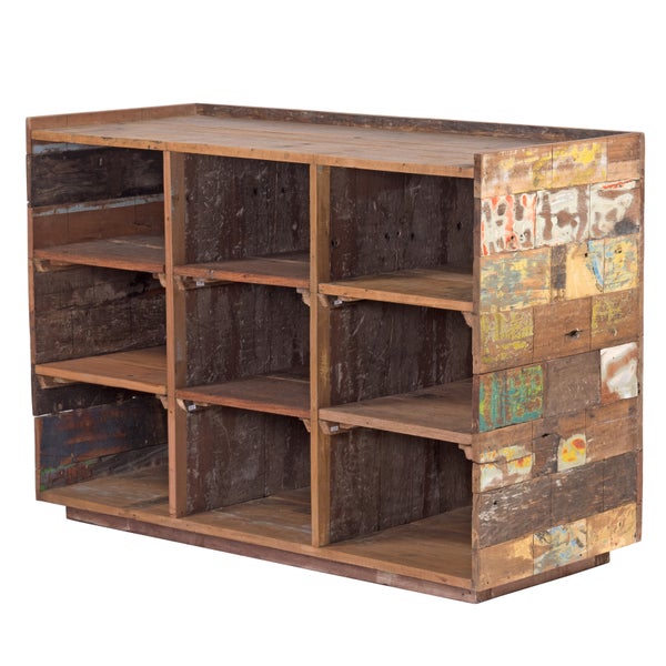 Barschrank Club 138 Recycling Massivholz, mit 9 Fächern, Unikat bunt