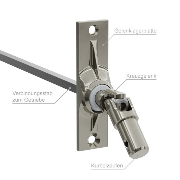 Geiger Gelenklager 45°- G001 | Grundplatte 22 x 85 mm | Kurbelzapfen 12,9 mm | 6 mm Vierkant - Länge 300 mm