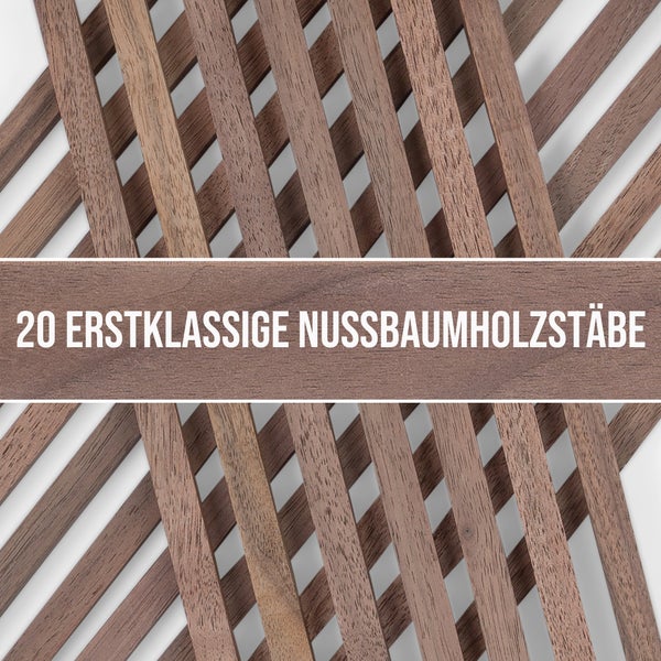 20 rechteckige Holzstäbe aus Nussbaumholz für Bastelarbeiten.