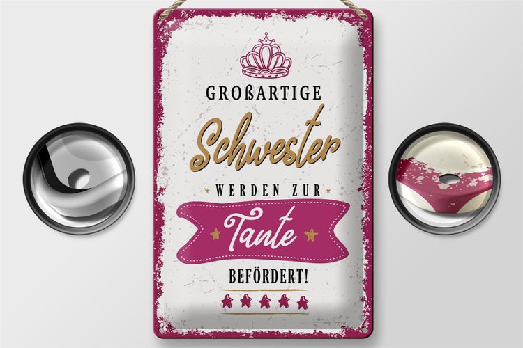 Blechschild Spruch Großartige Schwester werden Tante 20x30cm