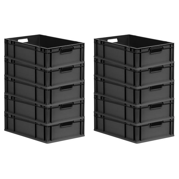 PROREGAL SparSet 10x Eurobox NextGen Grip, HxBxT 17x40x60cm, 34 Liter, Griffe offen, Schwarz, Eurobehälter, Transportbox, Transportbehälter, Stapelbehälter