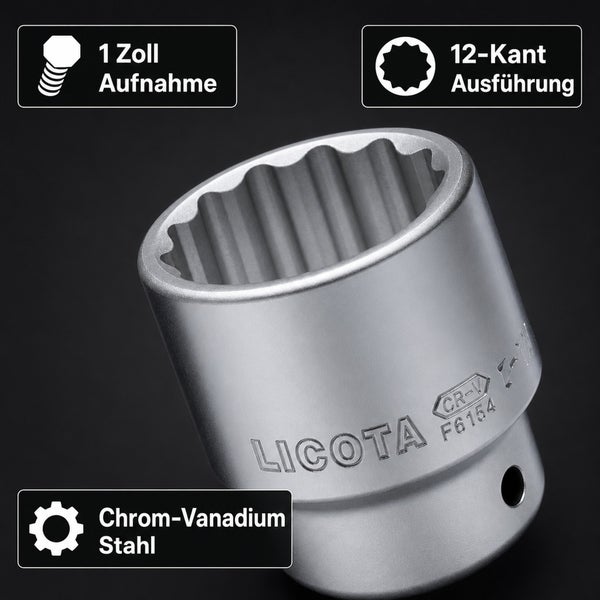 Licota Steckschlüsseleinsatz aus Chrom Vanadium Stahl mit 1 Zoll Aufnahme und 12 kant Profil.