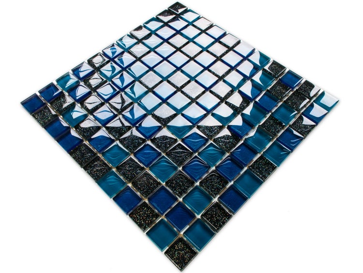 Glasmosaik auf Netz für Bad und Küche 30cm x 30cm  - Ocean blue