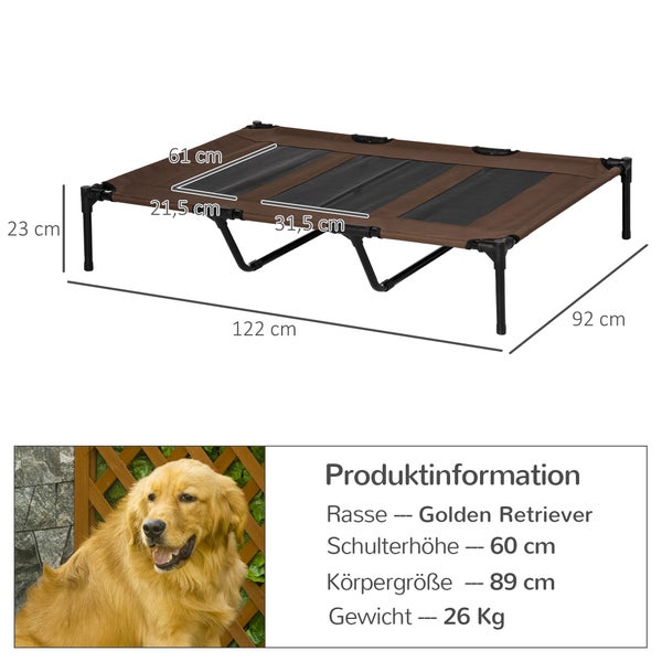 PawHut Hundebett, 122L x 92B x 23H cm, Metall, Oxford, Texteline-Stoff, Kaffee-Braun+Schwarz