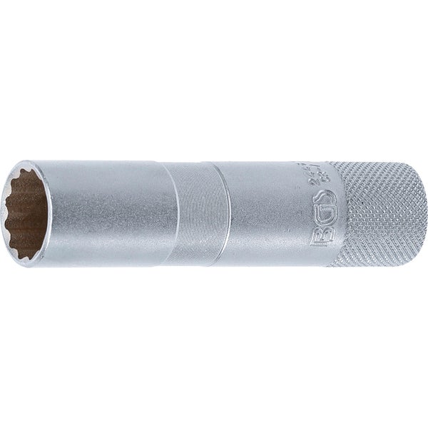 BGS Zündkerzen-Einsatz mit Haltegummi Zwölfkant, lang Antrieb Innenvierkant 10 mm (3/8) SW 16 mm - 2448