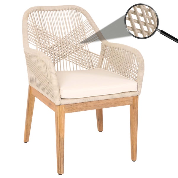 Gartensessel mit Armlehne, Seilbespannung und Sitzkissen