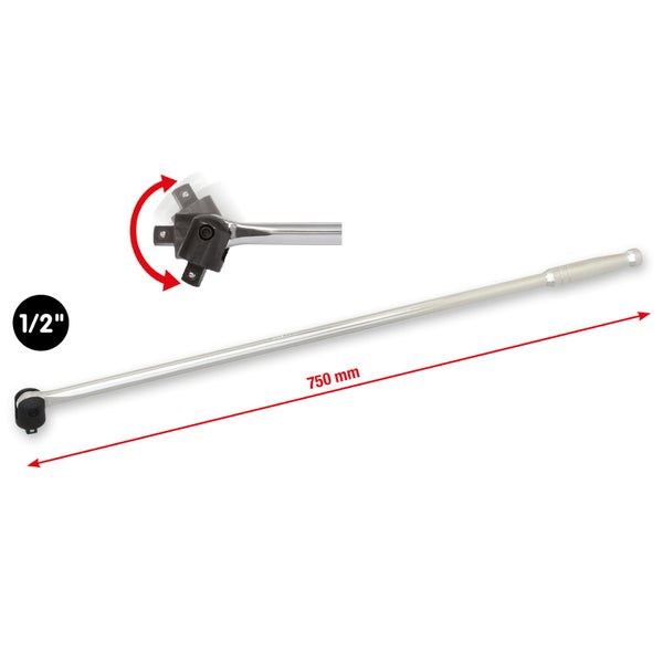 Hammer mit langem, silberfarbenem Stiel und schwarzem Kopf