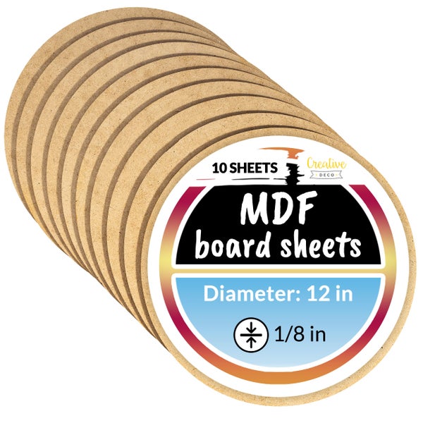 10 Stück schwarze MDF-Platten, 17 Zoll mal 12 Zoll, 1/8 Zoll dick, Creative Deco Logo.