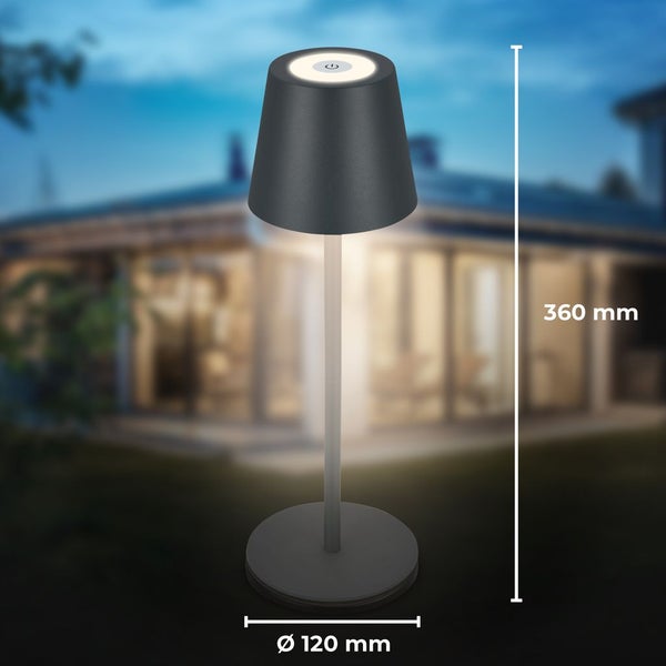 Tischlampe - 3W, 300lm, akku, led, dimmbar, warmweiß, anthrazit