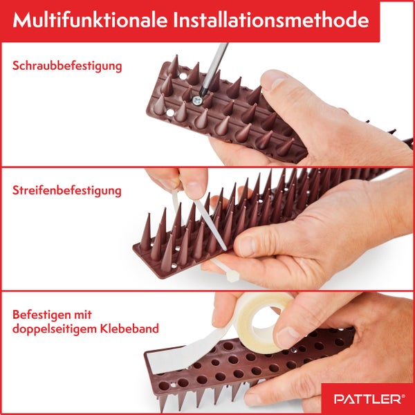 PATTLER® Vogelabwehr aus Robustem Kunststoff | Taubenabwehr für Balkon, Dach, Fensterbank, Zaun | Vogelabwehr & Taubenschreck | Taubenabwehr Spikes - 12 STÜCK x 43cm (Gesamtlänge 5.16 Meter)