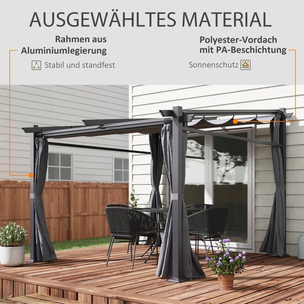 Outsunny Terrassendach Pergola ca. 3x3m Terrassendachung Garten Pavillon Aluminium, Wandmontage, Gartenpavillon mit Verstellbares Dach, UV Schutz, Sonnenschutz für Terrasse und Garten, Dunkelgrau