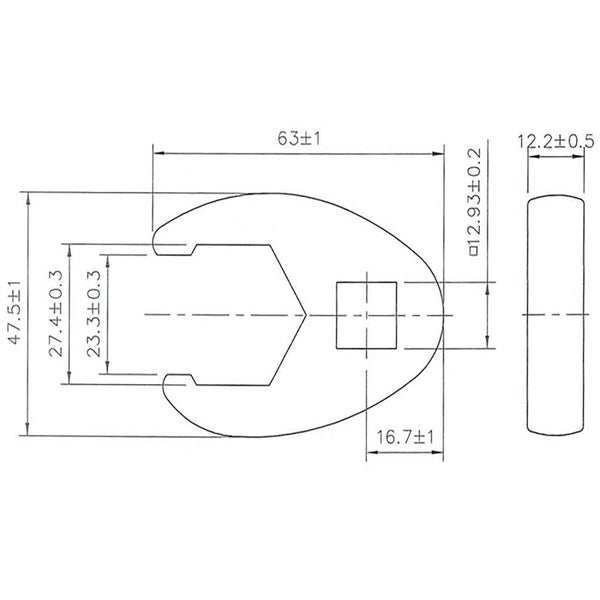 BGS Hahnenfußschlüssel Antrieb Innenvierkant 12,5 mm (1/2) SW 27 mm - 1757-27