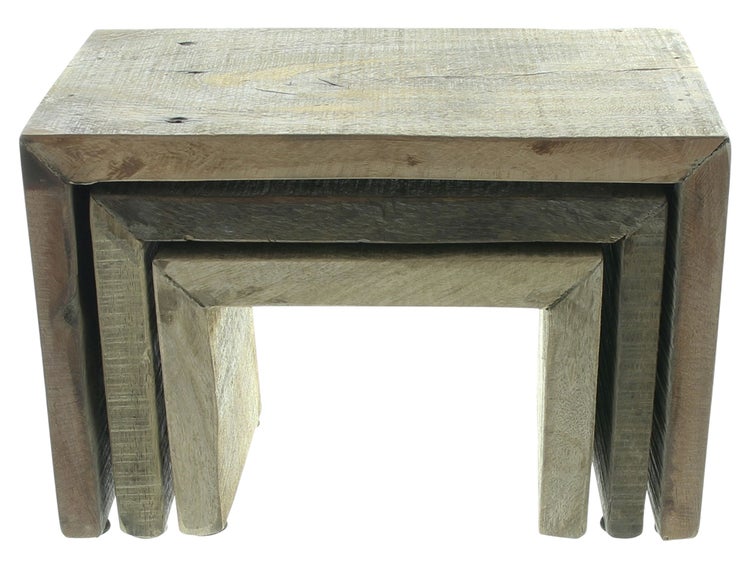 FRANK FLECHTWAREN | Dekobank Rustikal, 3er Set, HOLZ, 20 x 13 x 15 cm, 25 x 15 x 17 cm, 30 x 17 x 20 cm