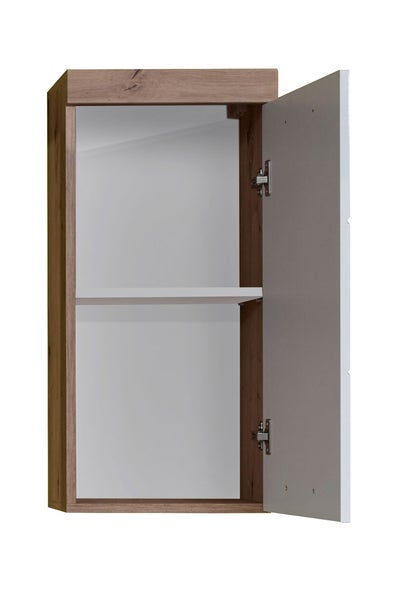 AmandaMando Bad Hänge Stauraumelement 1 Tür Eiche Dekor, weiß Hochglanz. 37 X 23 X 77 cm