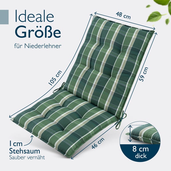 Auflage für Niedriglehner Gartenstuhl mit Streifenmuster, Abmessungen 48 x 105 x 46 cm, Stärke 8 cm