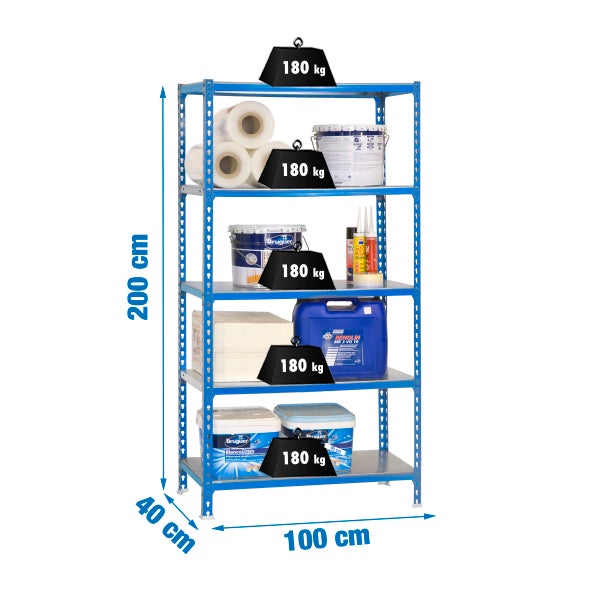 Schwerlastregal BIG METAL SHARK | HxBxT 200x100x30cm | Fachlast 180kg | Blau-Verzinkt