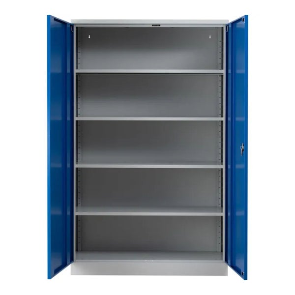 PROREGAL Stahlschrank Bee 4 Fachböden HxBxT 195 x 120 x 42 cm Pulverbeschichtetes Fachbodenmaterial Grau & Blau