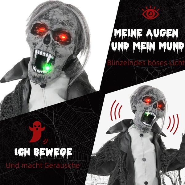 Dekorative Halloween-Figur eines Zombies mit Lichteffekten und Geräuschen
