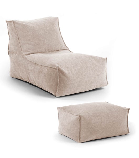 XXL Sitzsack Mit Hocker Braun – 95x95x120 Cm, Mit Füllung, Aus Öko-Leder, Für Wohnzimmer & Schlafzimmer