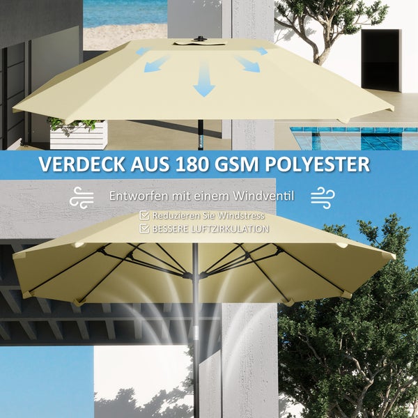 Outsunny Sonnenschirm Ø233 cm, Sonnenschirm mit Knickfunktion, achteckig Balkonschirm Strandschirm windfest stabil Marktschirm Kurbelschirm Sonnenschutz für Strand Balkon Terrasse Garten, Beige