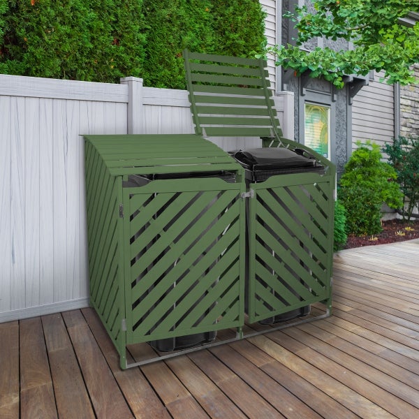 Mülltonnenbox Garten 2er Tonne Holz - Salbeigrün