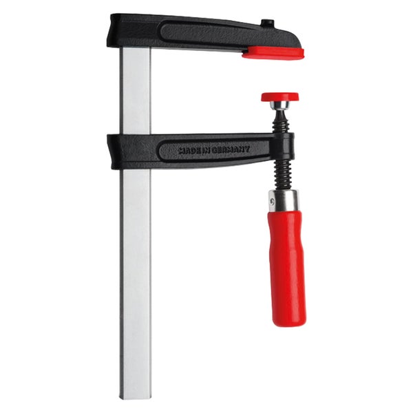 Schraubzwinge aus Metall mit Holzgriff