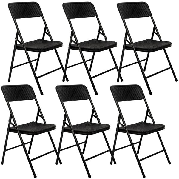 AMANKA 6er Set Klappstuhl bis 150kg - 50x46x83,5 Balkonstuhl in Rattan-Optik - Gartenstuhl Schwarz