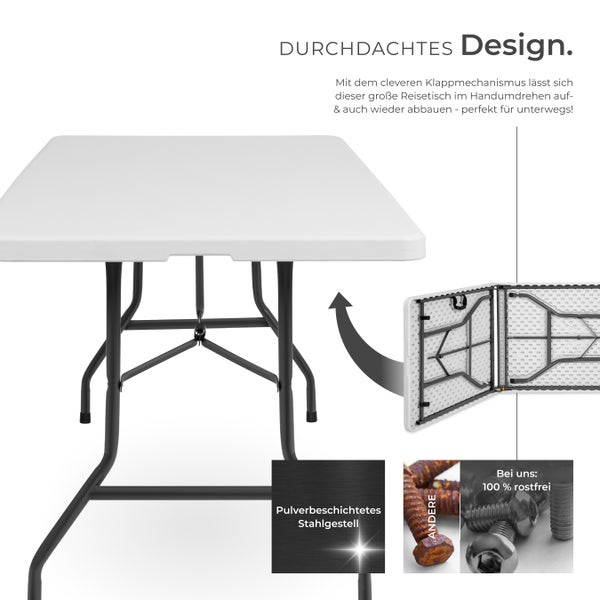 Campingtisch tectake  183 x 76 x 74 cm klappbar weiß