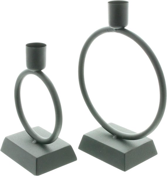 Dekoleidenschaft 2x Stabkerzenhalter Ring aus Metall, matt schwarz, 14 + 19 cm hoch, Kerzenhalter für Tafelkerzen, Kerzenständer