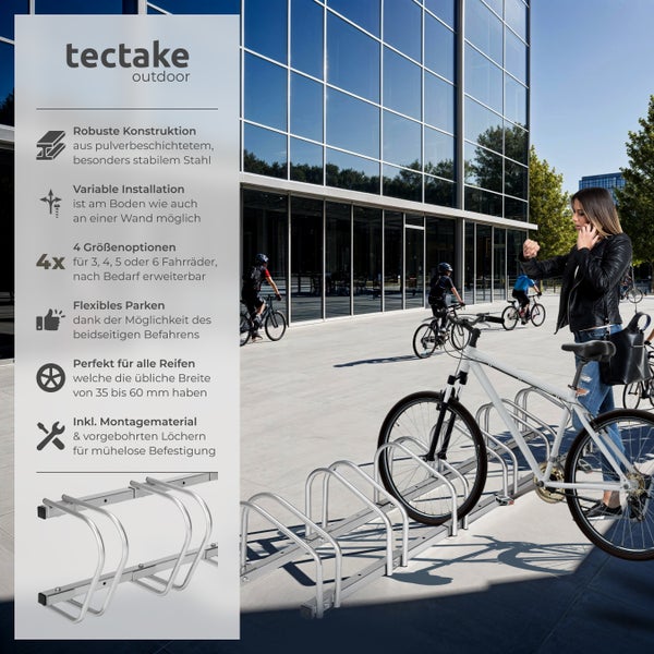 Fahrradständer tectake  von beiden Seiten befahrbar aus rostfreiem Stahl silber