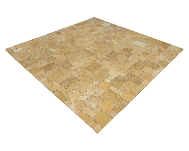 Wohnrausch Natursteinmosaik Travertin GOLD Mini Römischer Verband 35 x 35 cm, getrommelt, gold-gelb